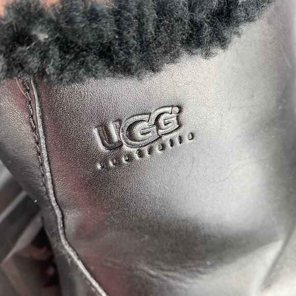 VTG UGG Australia Y2K 90s Leather Fur Boots Women 9 Black Chunky Platform Goth - Picture 8 of 11